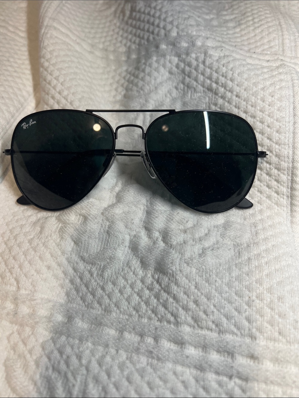 Ray-Ban Men’s Black Aviator Sunglasses with Dark Green Lenses